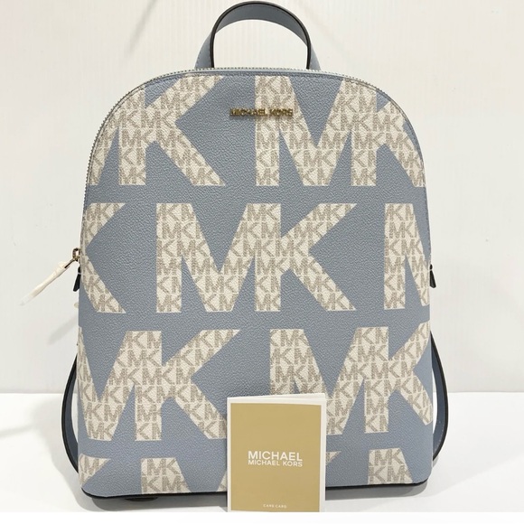 NWT $298 MICHAEL KORS CINDY LARGE GRAPHIC LOGO BACKPACK PALE BLUE MULTI - Picture 3 of 10